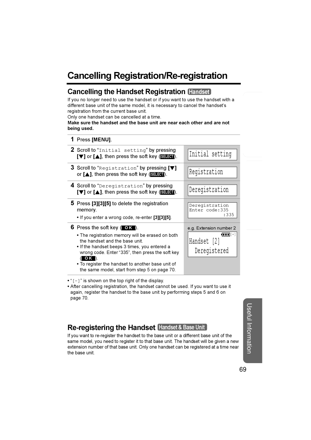 Panasonic KX-TG5230C Cancelling Registration/Re-registration, Cancelling the Handset Registration Handset, Deregistration 