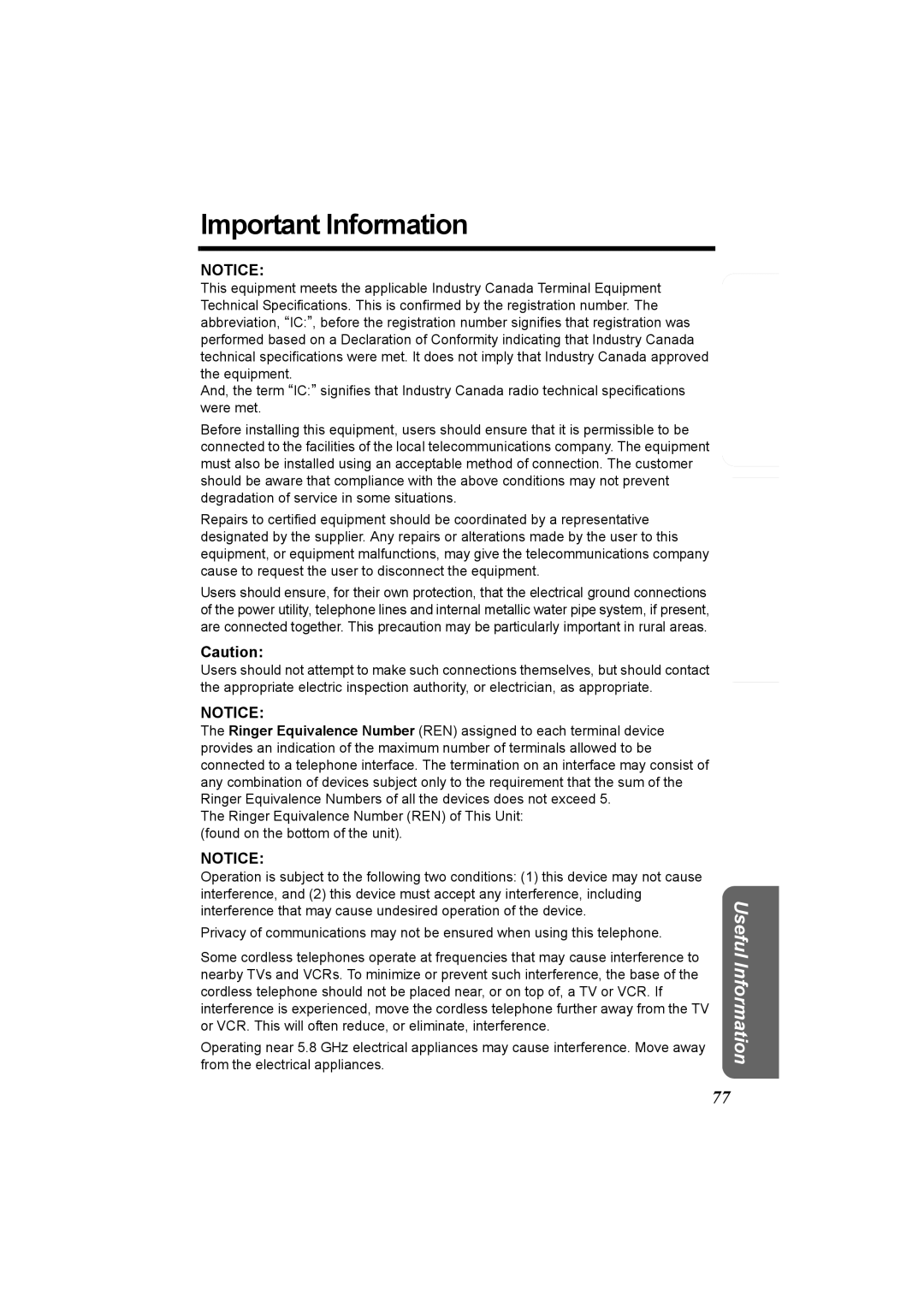 Panasonic KX-TG5230C operating instructions Important Information 