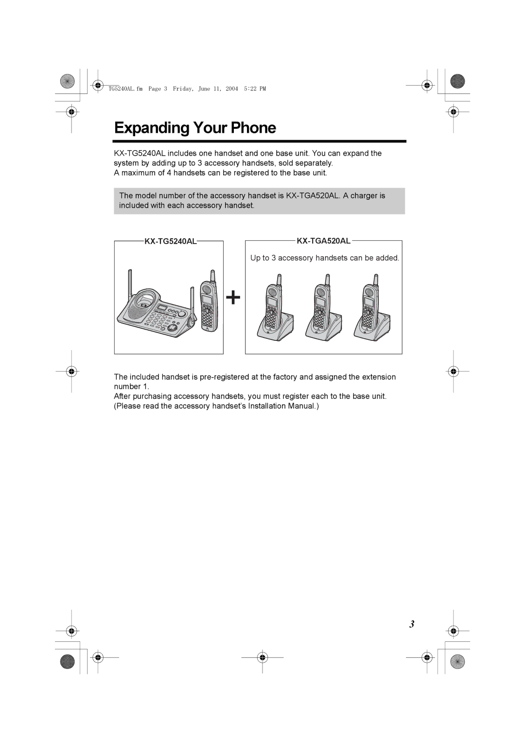 Panasonic operating instructions Expanding Your Phone, KX-TG5240AL KX-TGA520AL 