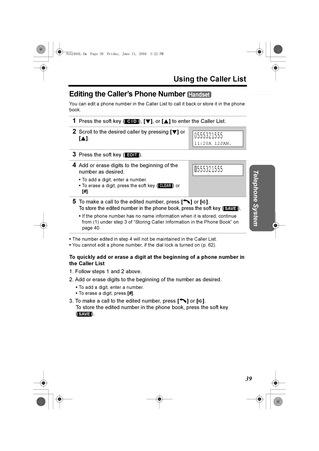 Panasonic KX-TG5240AL operating instructions Add or erase digits to the beginning, Number as desired 