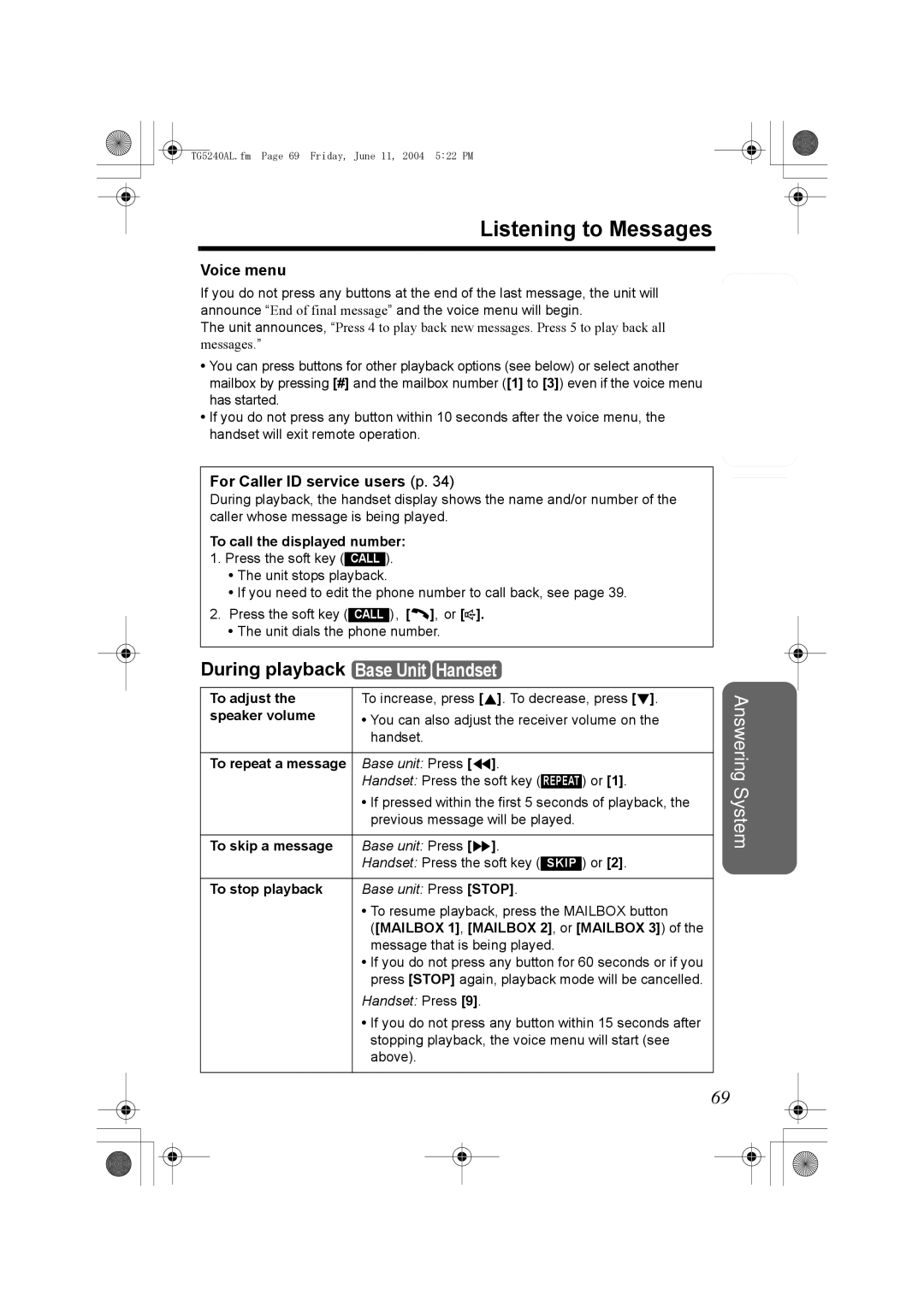 Panasonic KX-TG5240AL operating instructions Listening to Messages, Voice menu 