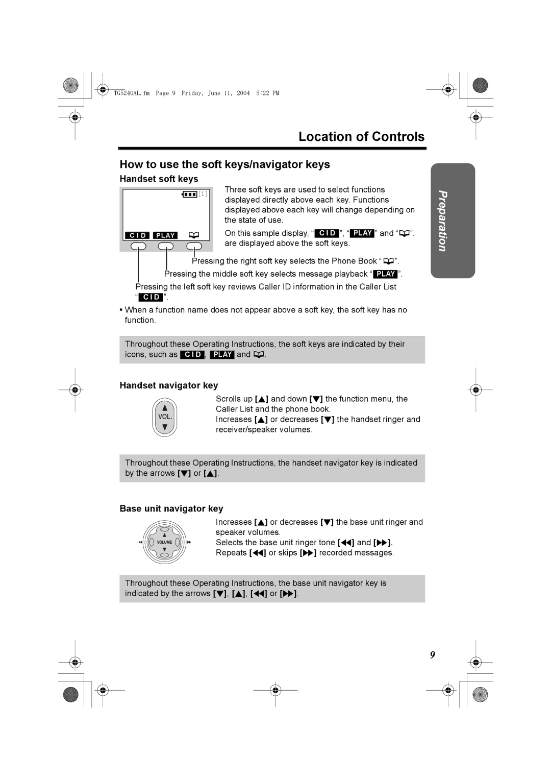 Panasonic KX-TG5240AL How to use the soft keys/navigator keys, Handset soft keys, Handset navigator key 