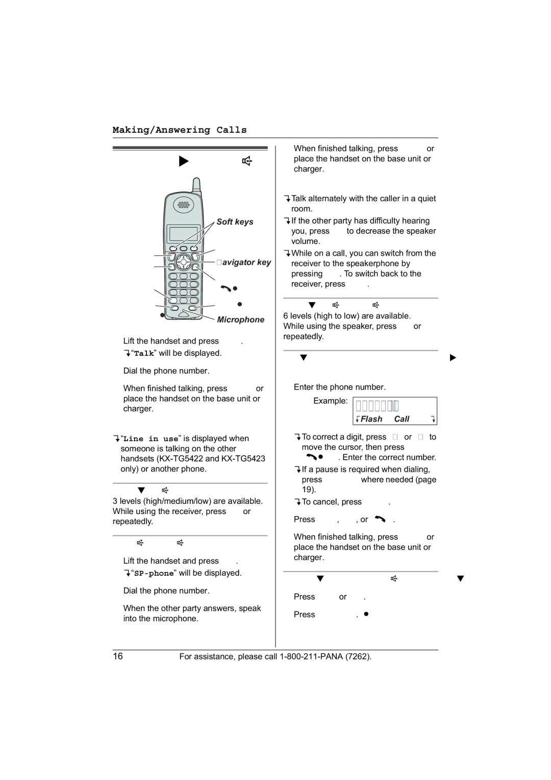 Panasonic KX-TG5422, KX-TG5421, KX-TG5423 operating instructions Making calls, KFlash CallL 