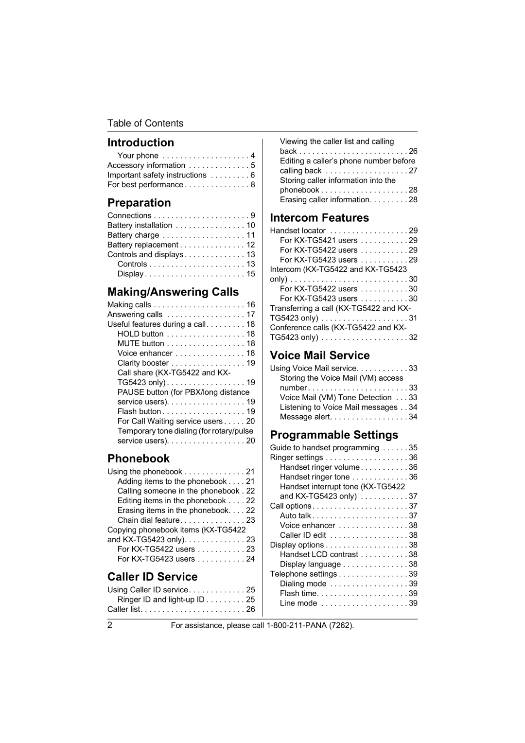 Panasonic KX-TG5423, KX-TG5421, KX-TG5422 operating instructions Introduction 