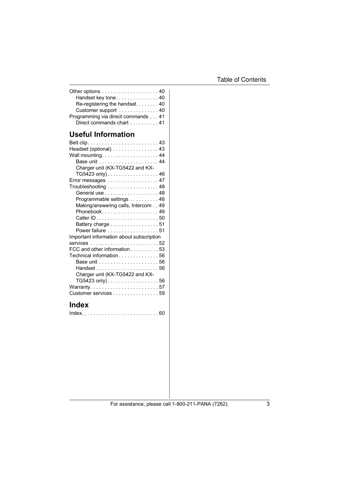 Panasonic KX-TG5421, KX-TG5422, KX-TG5423 operating instructions Useful Information 