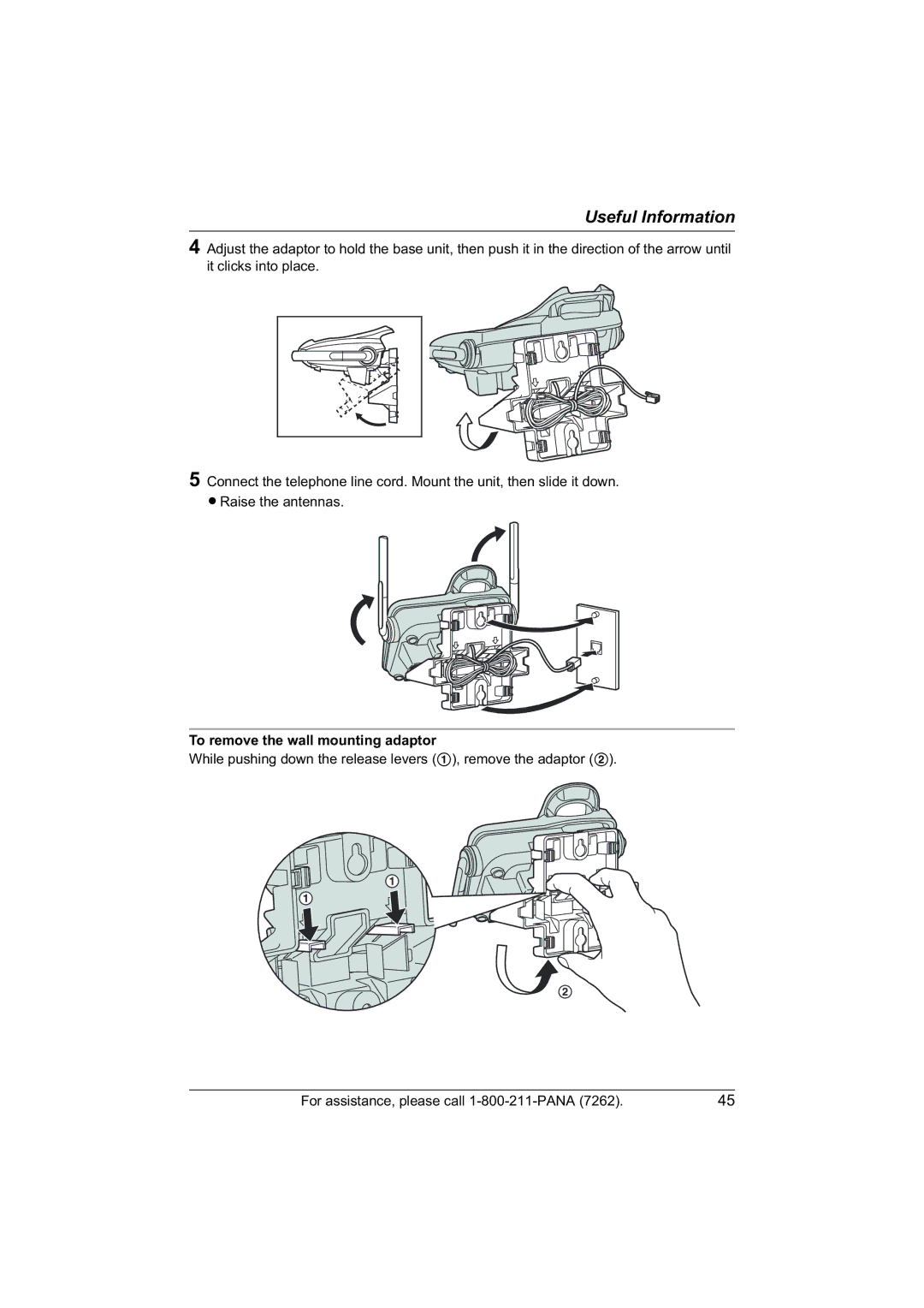 Panasonic KX-TG5421, KX-TG5422, KX-TG5423 operating instructions To remove the wall mounting adaptor 