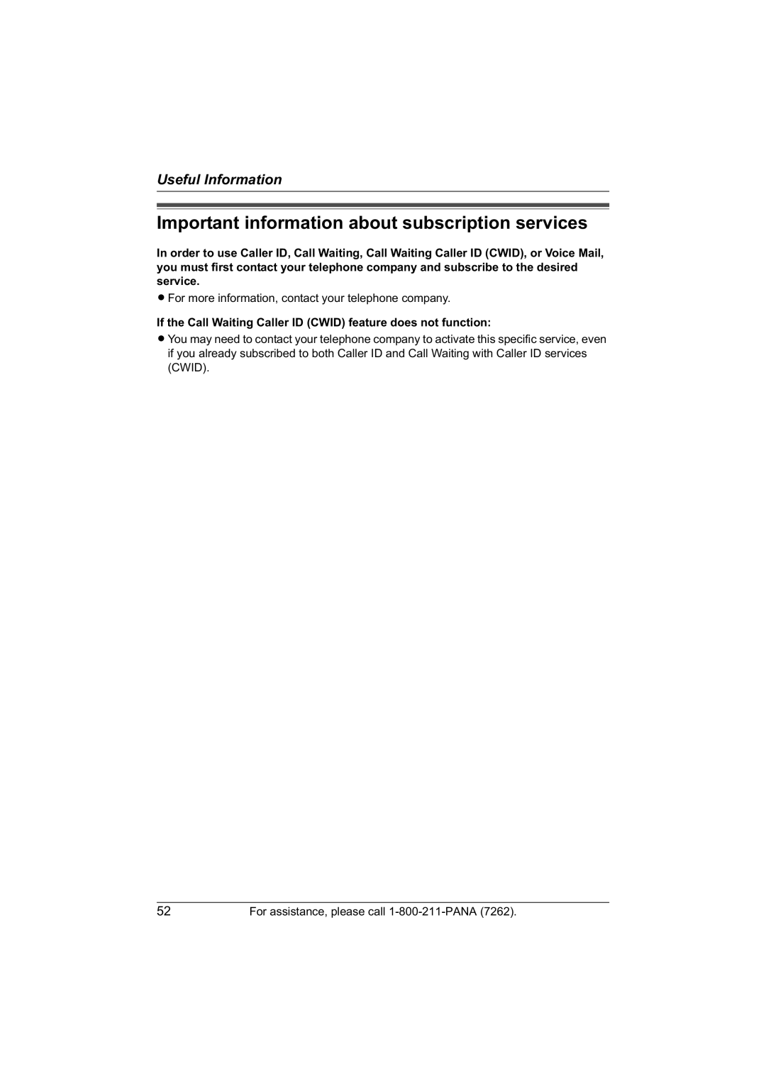 Panasonic KX-TG5422, KX-TG5421, KX-TG5423 operating instructions Important information about subscription services 