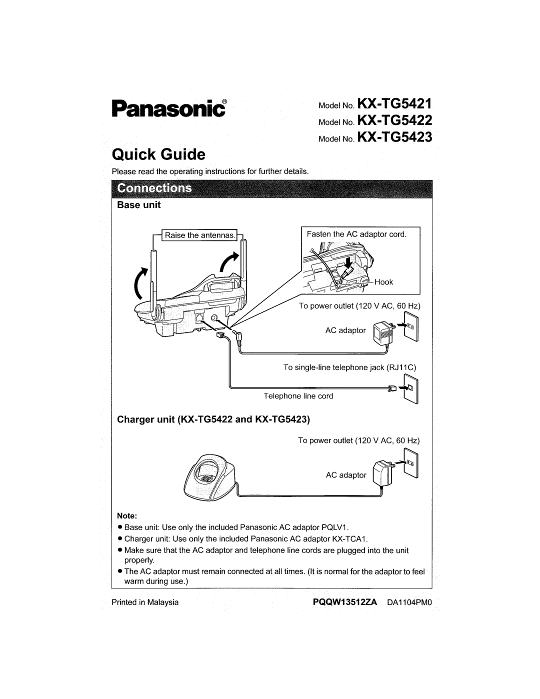 Panasonic KX-TG5421, KX-TG5422, KX-TG5423 operating instructions 