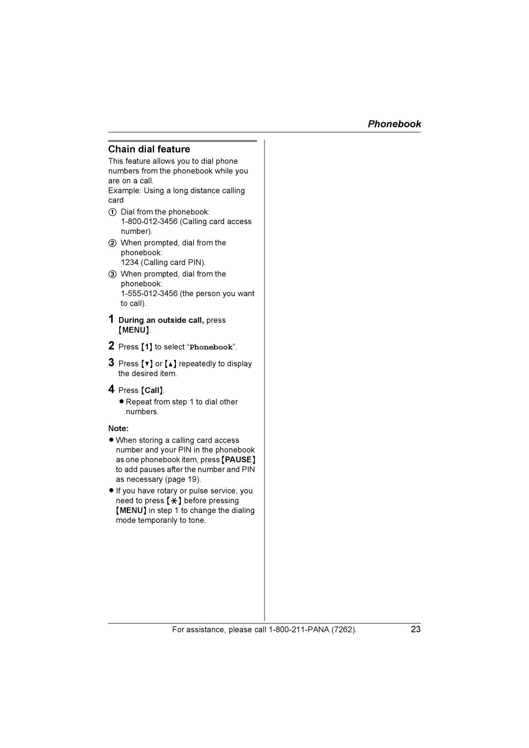 Panasonic KX-TG5428 operating instructions Chain dial feature, During an outside call, press Menu 