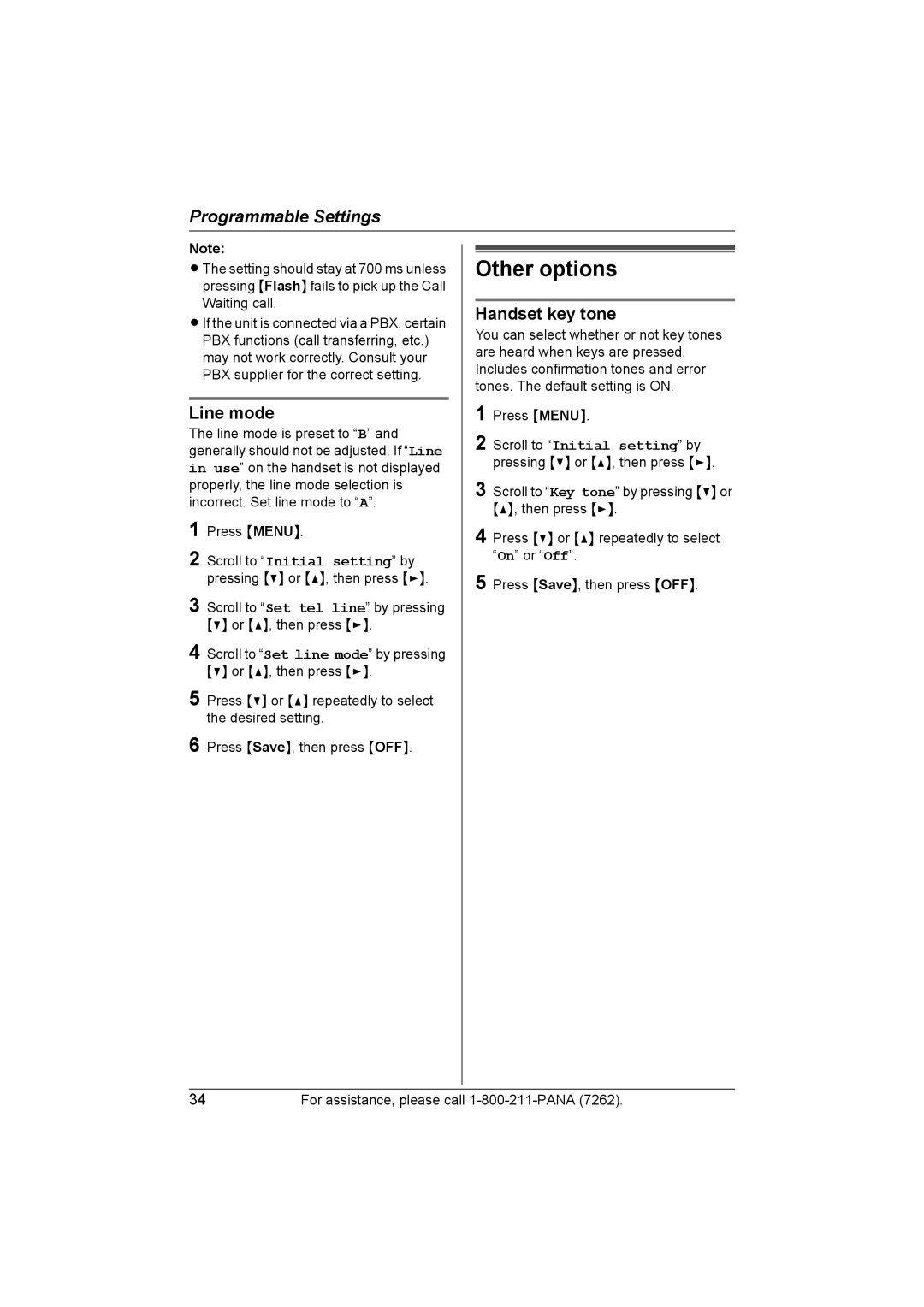 Panasonic KX-TG5428 operating instructions Other options, Line mode, Handset key tone 