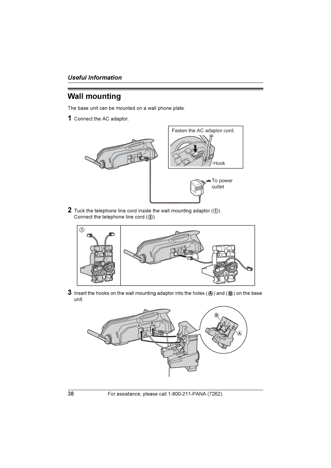 Panasonic KX-TG5428 operating instructions Wall mounting 