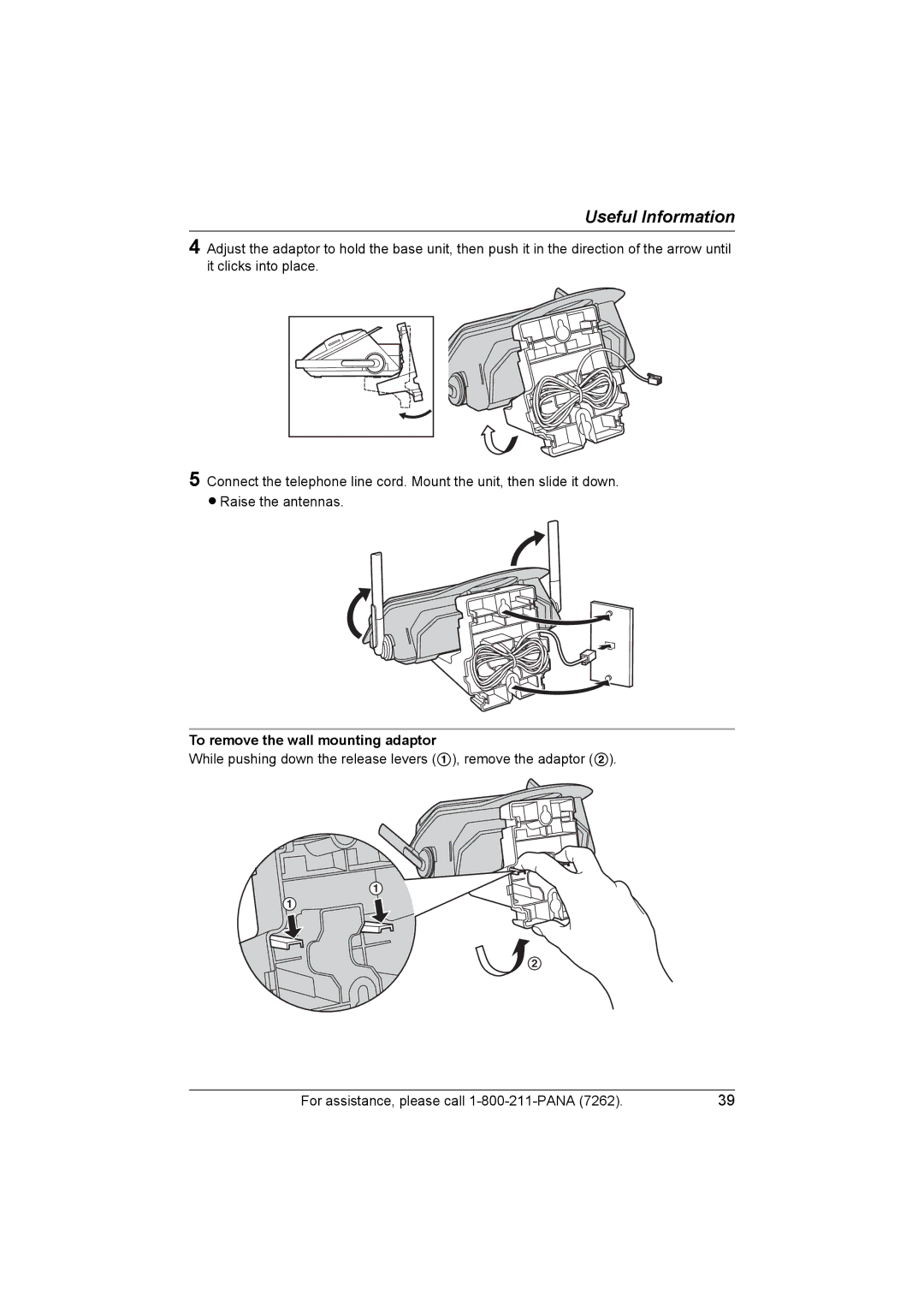 Panasonic KX-TG5428 operating instructions To remove the wall mounting adaptor 