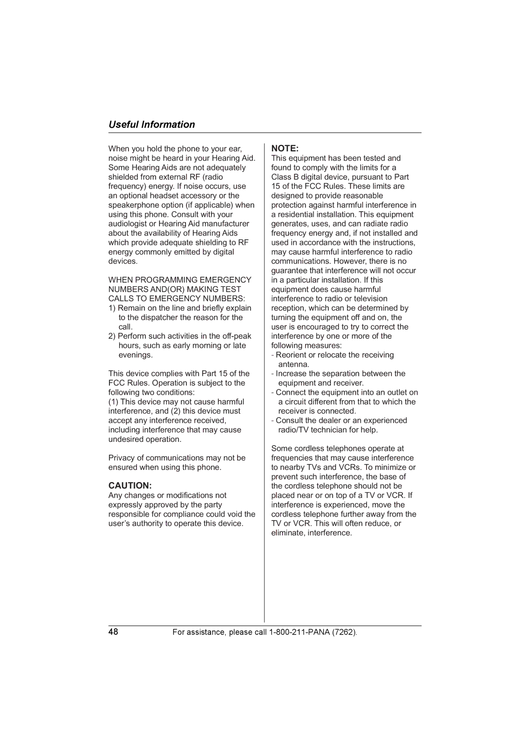 Panasonic KX-TG5428 operating instructions Useful Information 