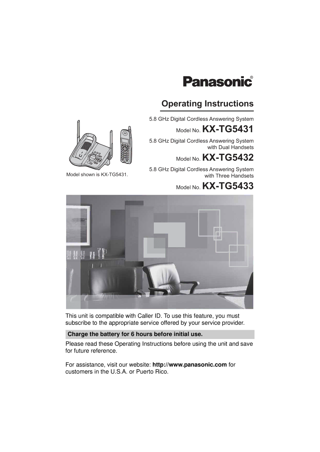 Panasonic KX-TG5433 operating instructions Operating Instructions, Charge the battery for 6 hours before initial use 