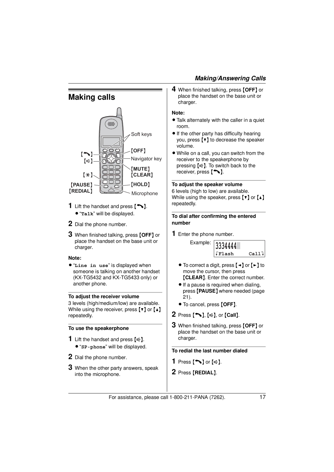 Panasonic KX-TG5433 operating instructions Making calls, KFlash CallL 