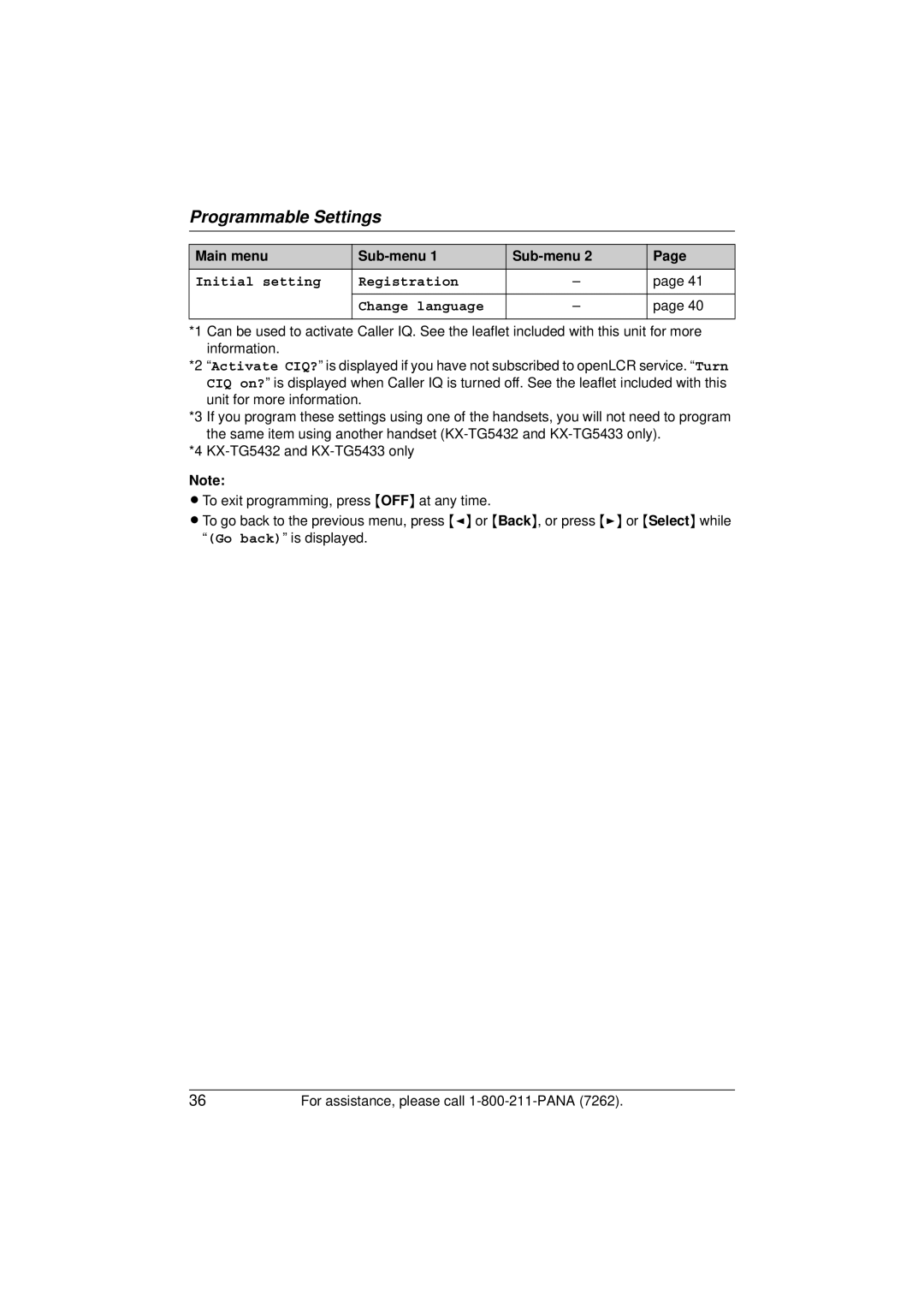 Panasonic KX-TG5433 operating instructions Initial setting Registration Change language 