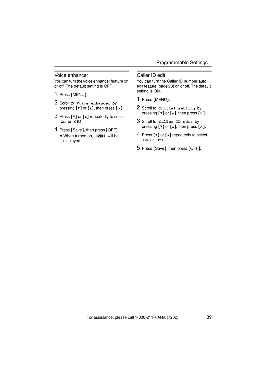 Panasonic KX-TG5433 operating instructions Voice enhancer, Caller ID edit 