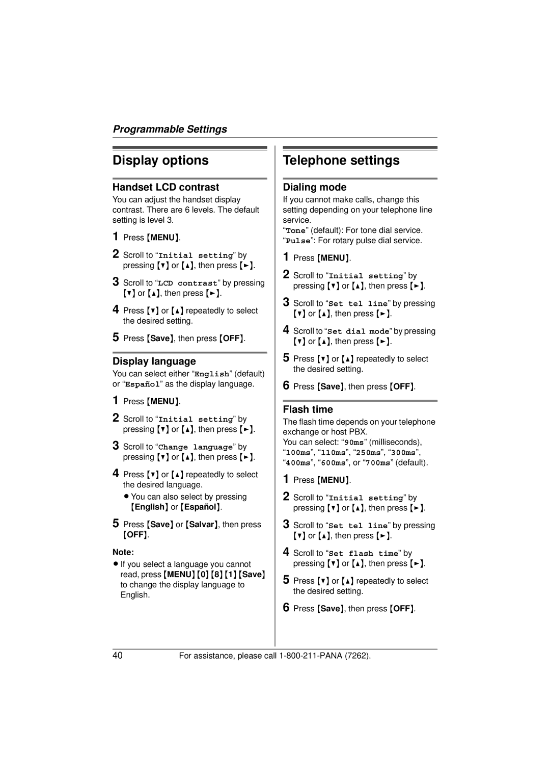 Panasonic KX-TG5433 operating instructions Display options, Telephone settings 