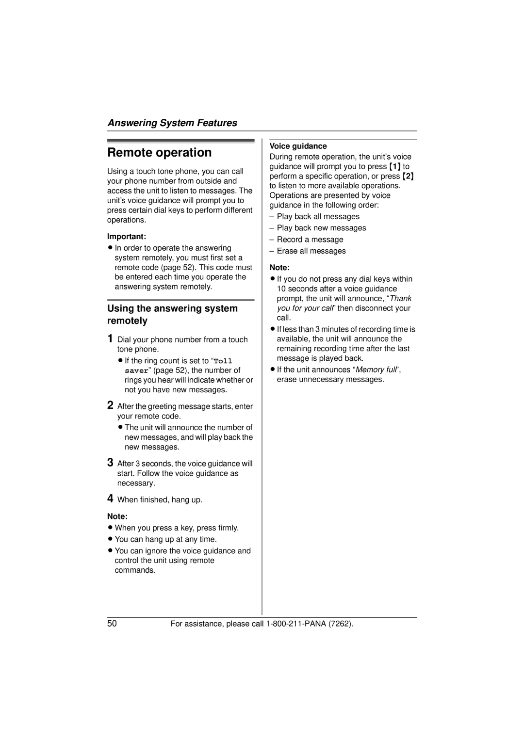 Panasonic KX-TG5433 operating instructions Remote operation, Using the answering system remotely 