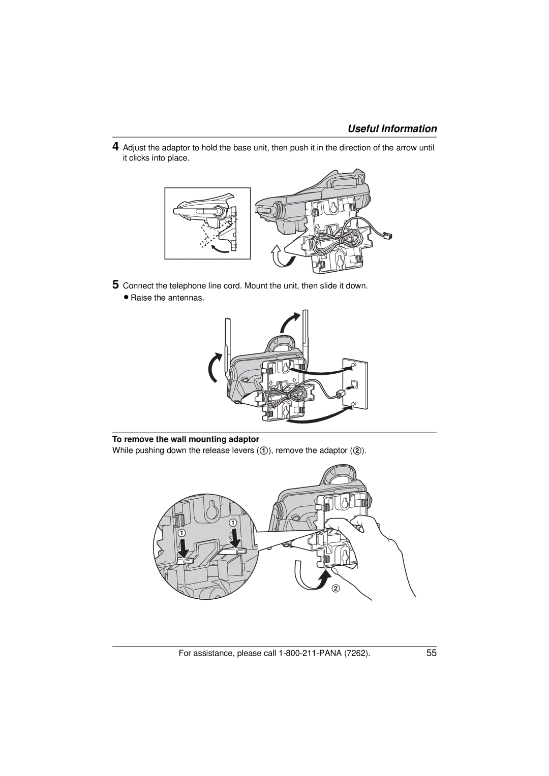 Panasonic KX-TG5433 operating instructions To remove the wall mounting adaptor 