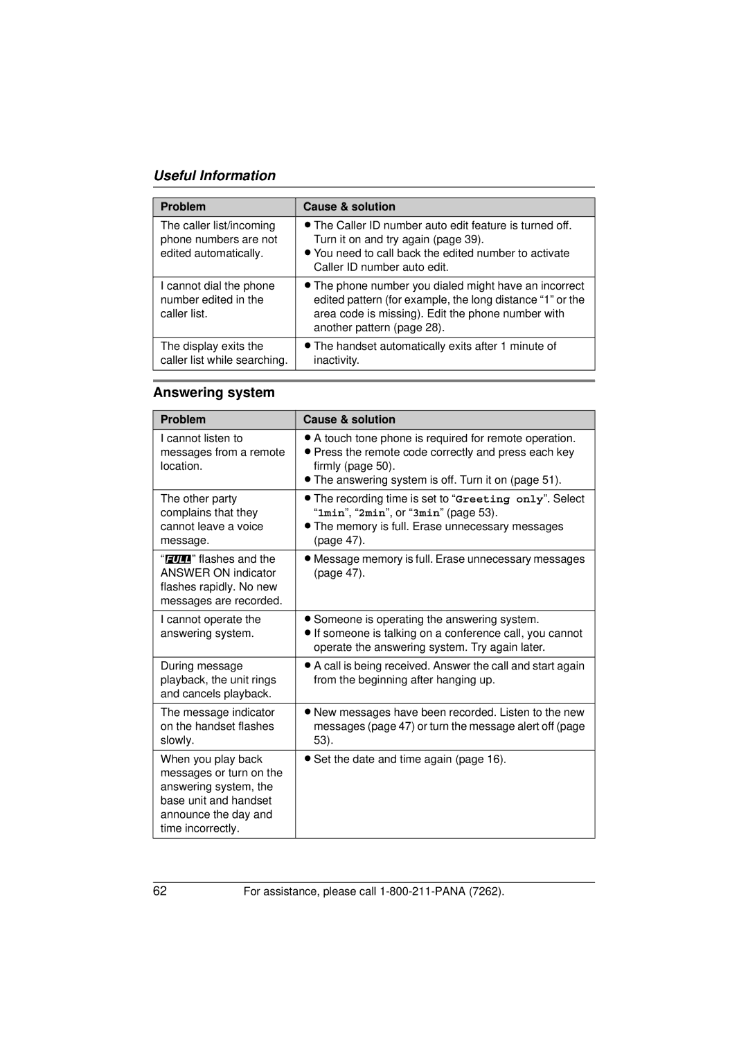 Panasonic KX-TG5433 operating instructions Answering system 