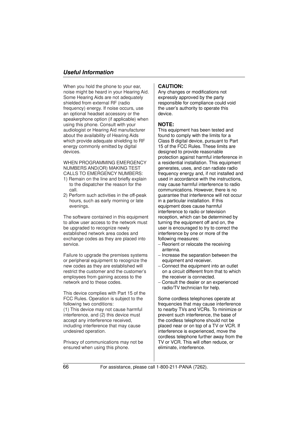 Panasonic KX-TG5433 operating instructions Useful Information 