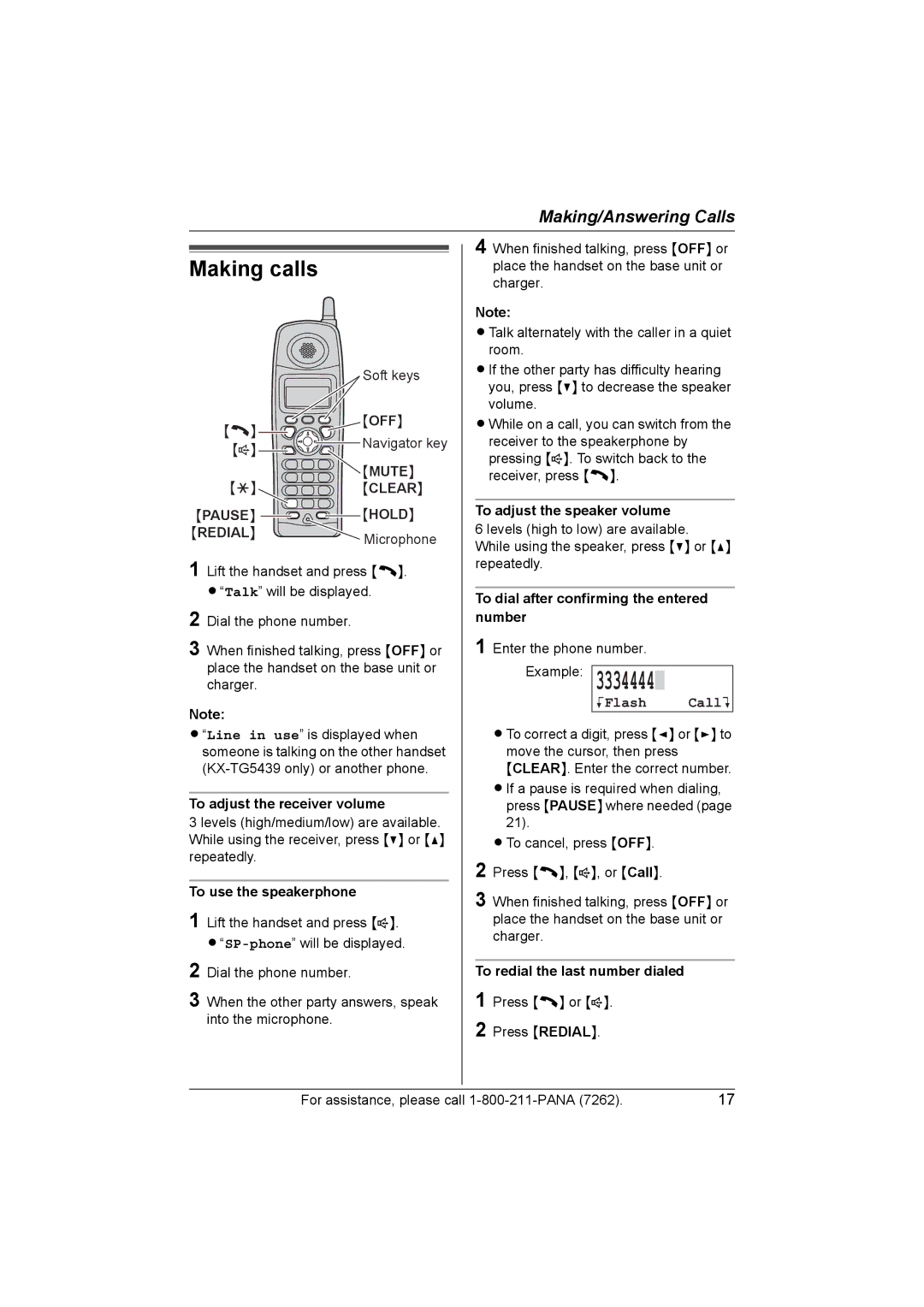 Panasonic KX-TG5439, KX-TG5438 operating instructions Making calls, KFlash CallL 