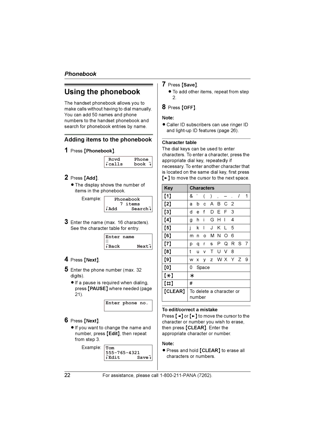 Panasonic KX-TG5438, KX-TG5439 operating instructions Using the phonebook, Adding items to the phonebook 