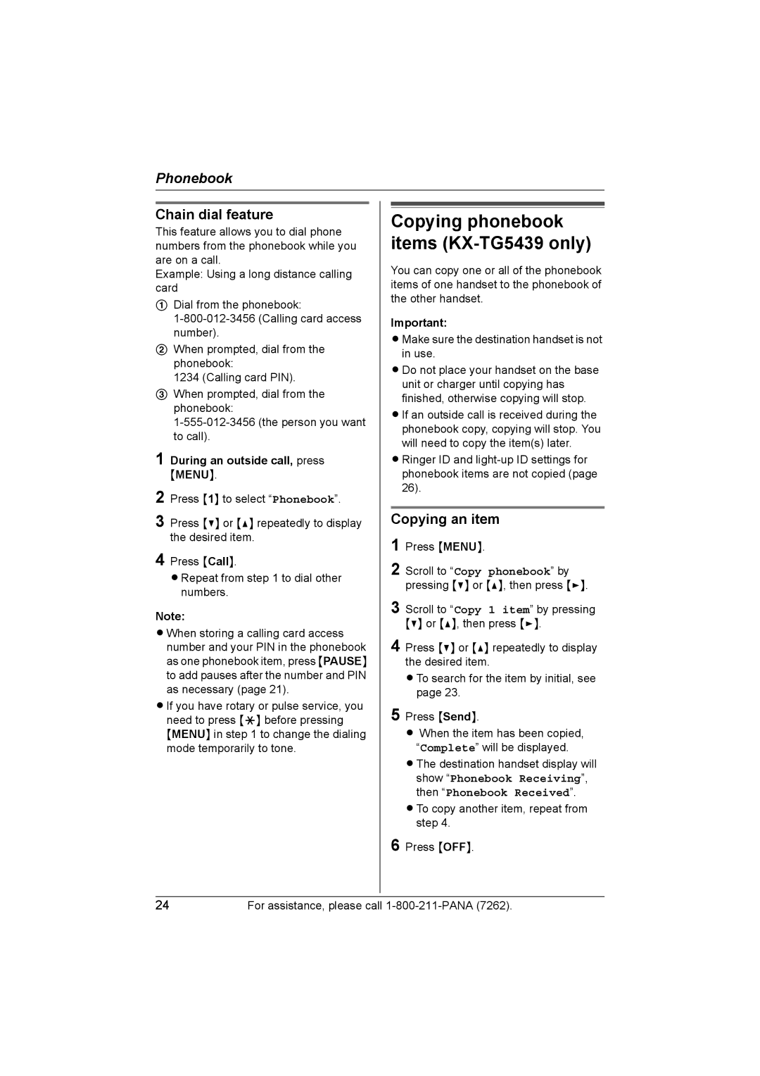 Panasonic KX-TG5438, KX-TG5439 operating instructions Chain dial feature, During an outside call, press Menu 