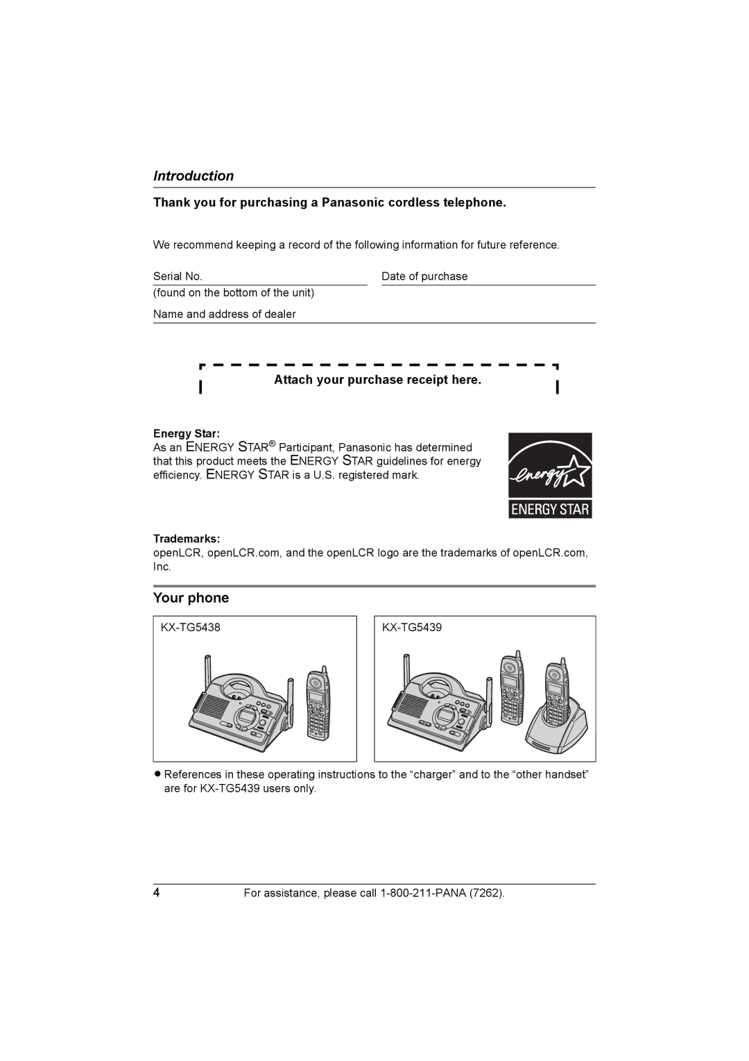 Panasonic KX-TG5438, KX-TG5439 operating instructions Your phone, Energy Star, Trademarks 