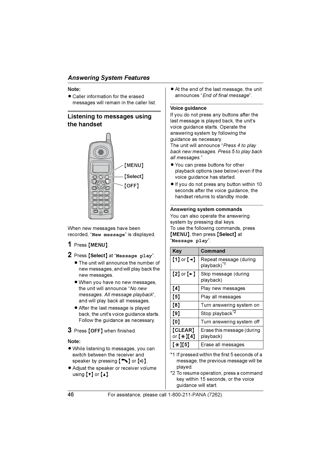 Panasonic KX-TG5438, KX-TG5439 operating instructions Listening to messages using the handset, Message play 