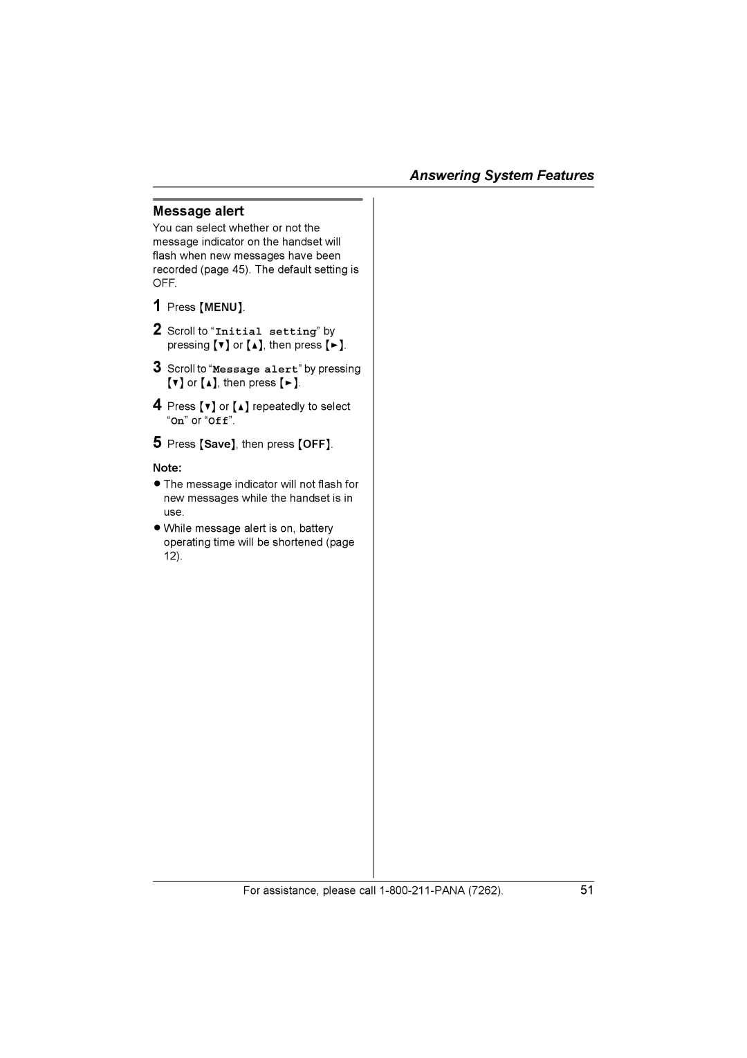 Panasonic KX-TG5439, KX-TG5438 operating instructions Message alert 