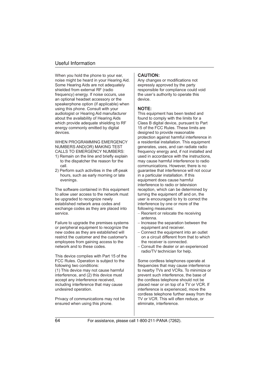 Panasonic KX-TG5438, KX-TG5439 operating instructions Useful Information 