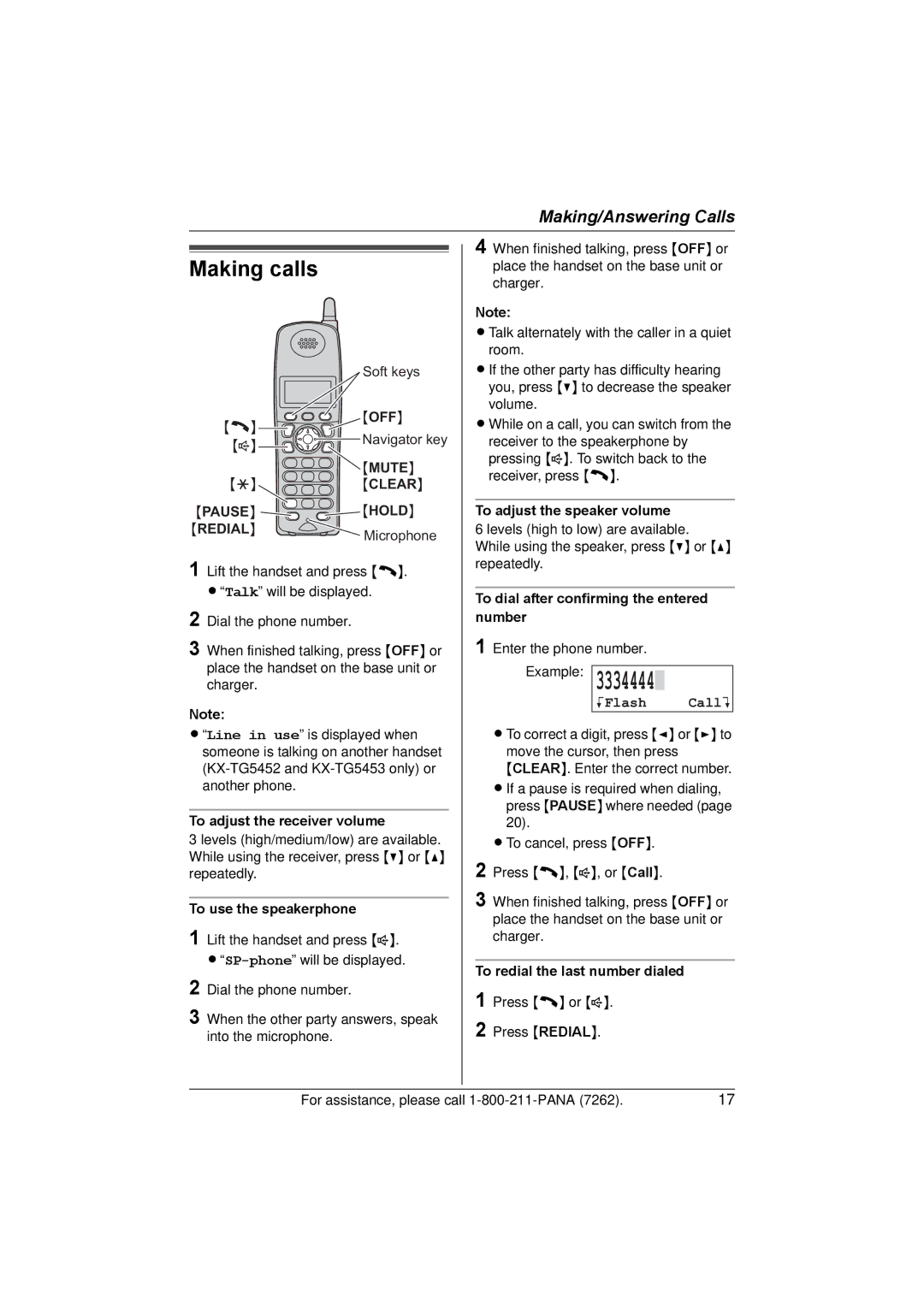 Panasonic KX-TG5453 operating instructions Making calls, KFlash CallL 