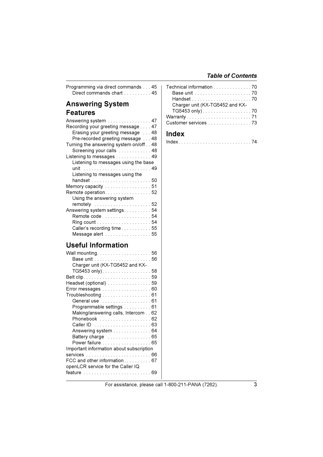 Panasonic KX-TG5453 operating instructions Answering System 