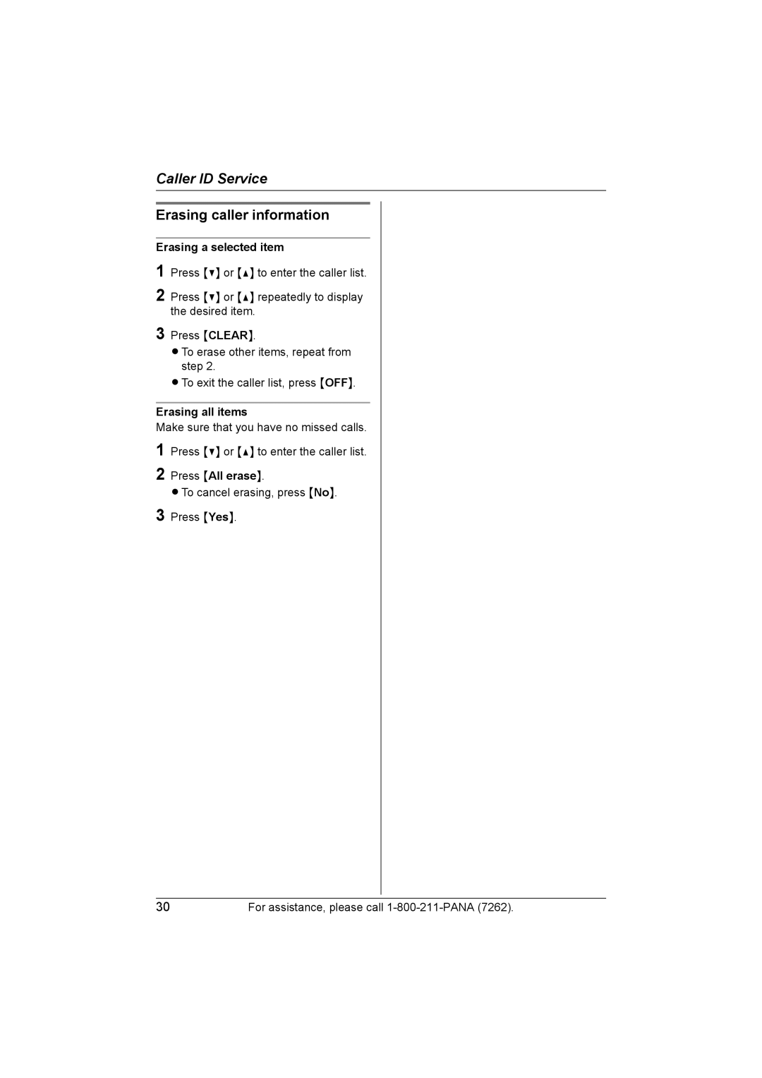 Panasonic KX-TG5453 operating instructions Erasing caller information, Erasing a selected item, Erasing all items 