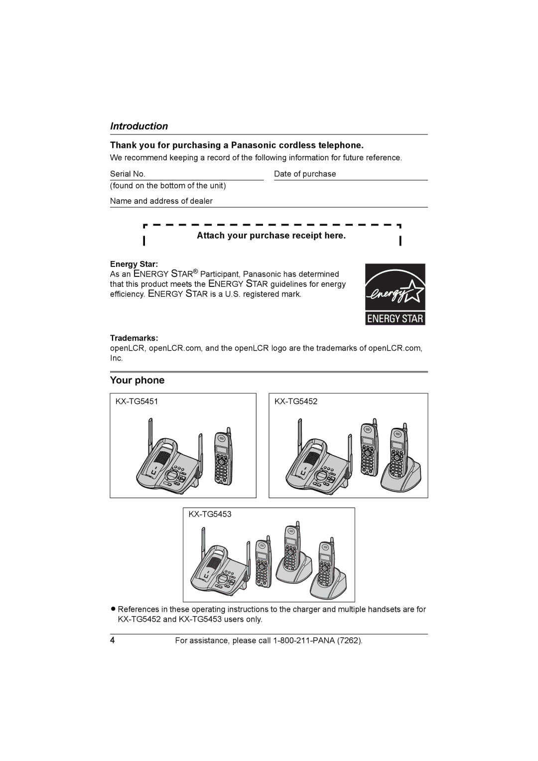 Panasonic KX-TG5453 operating instructions Your phone, Energy Star, Trademarks 