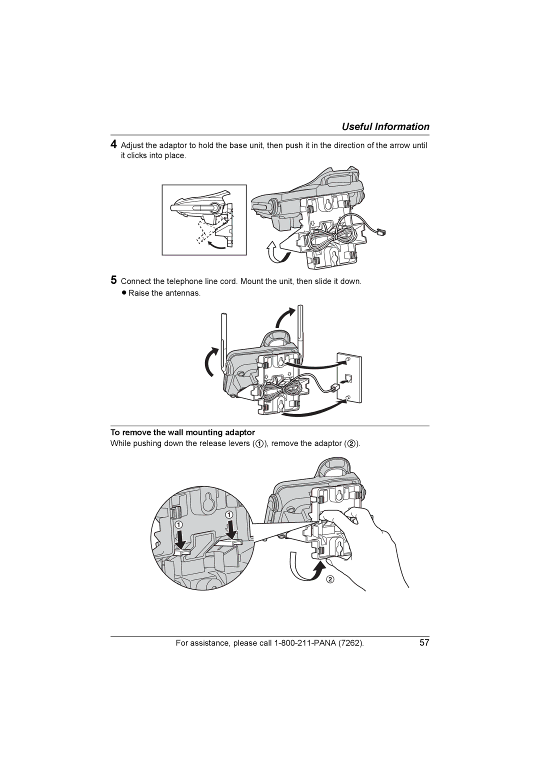 Panasonic KX-TG5453 operating instructions To remove the wall mounting adaptor 