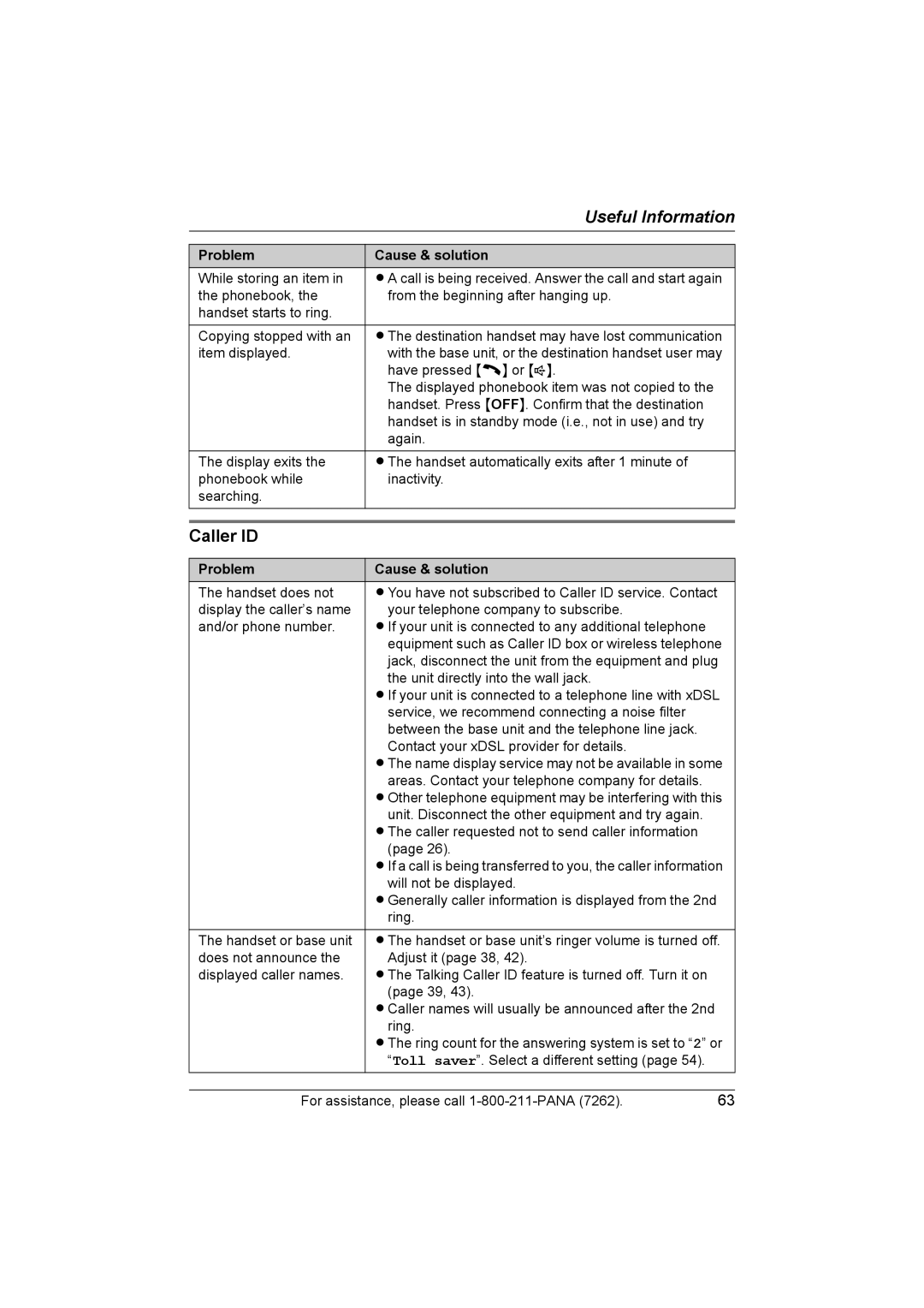 Panasonic KX-TG5453 operating instructions Caller ID 