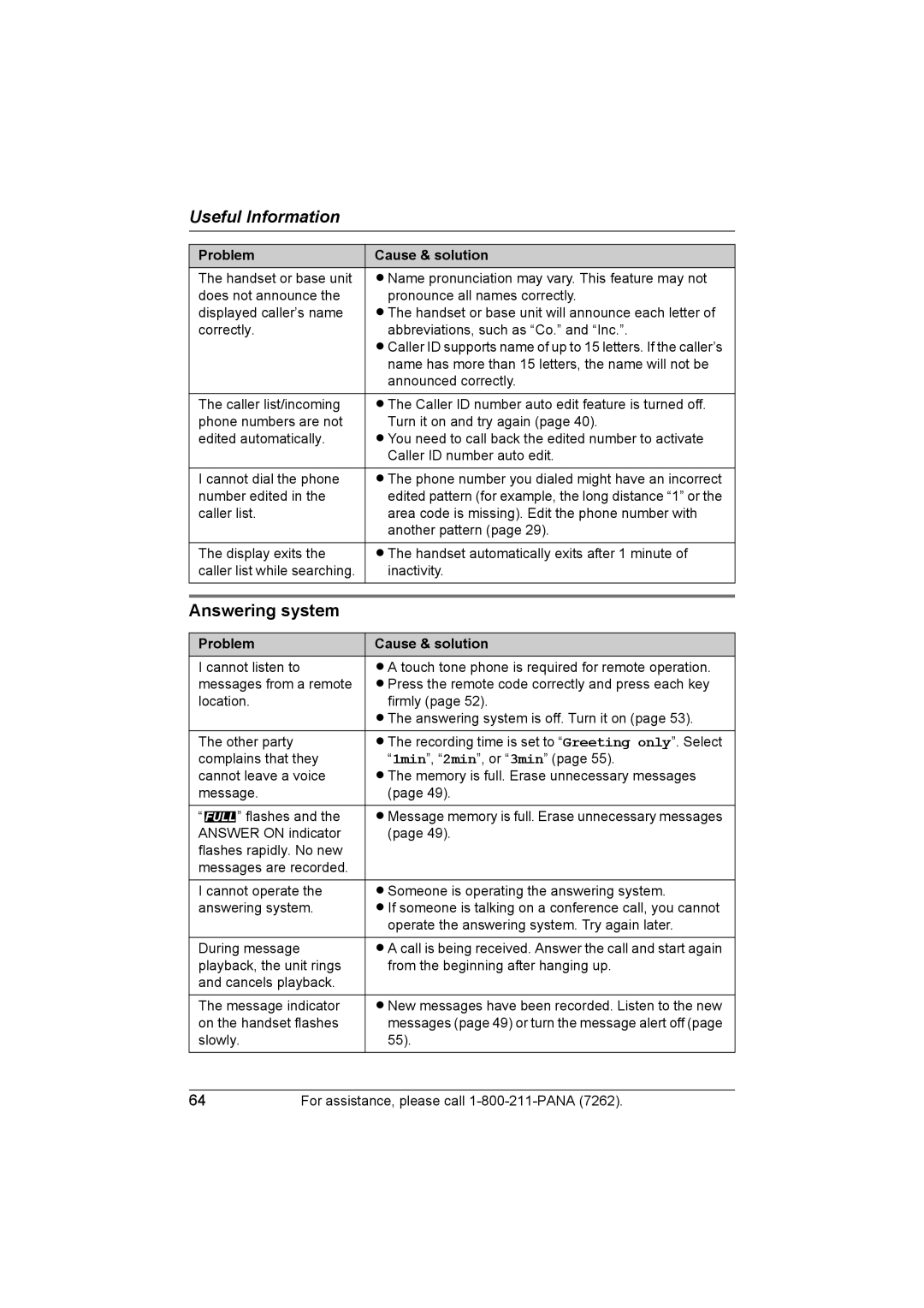 Panasonic KX-TG5453 operating instructions Answering system 