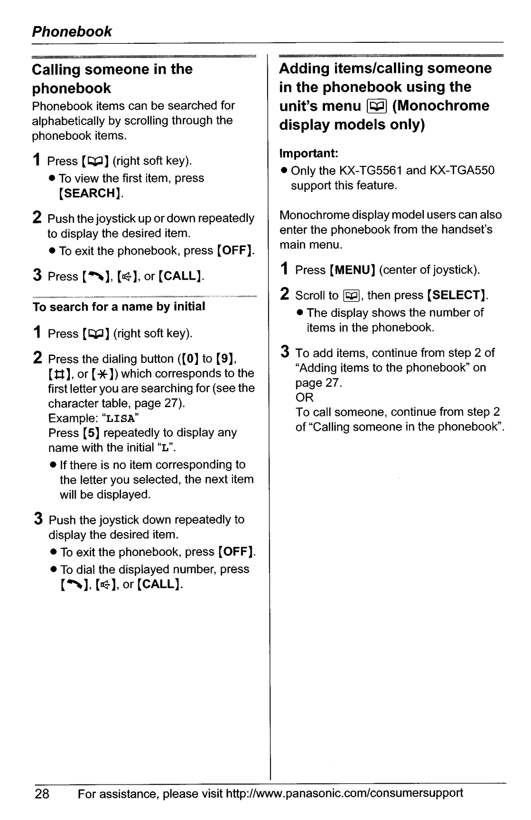 Panasonic KX-TG5566, KX-TG5561 manual 