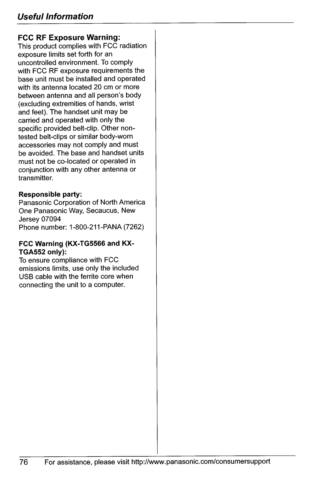 Panasonic KX-TG5566, KX-TG5561 manual 