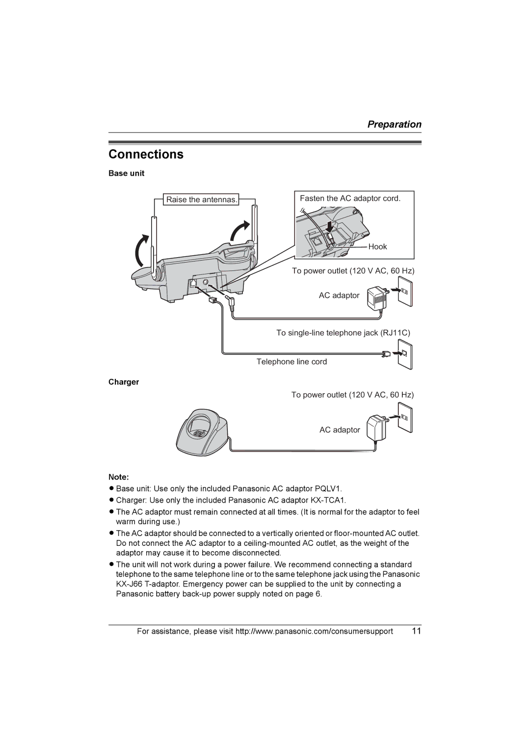 Panasonic KX-TG5583 operating instructions Connections, Base unit, Charger 