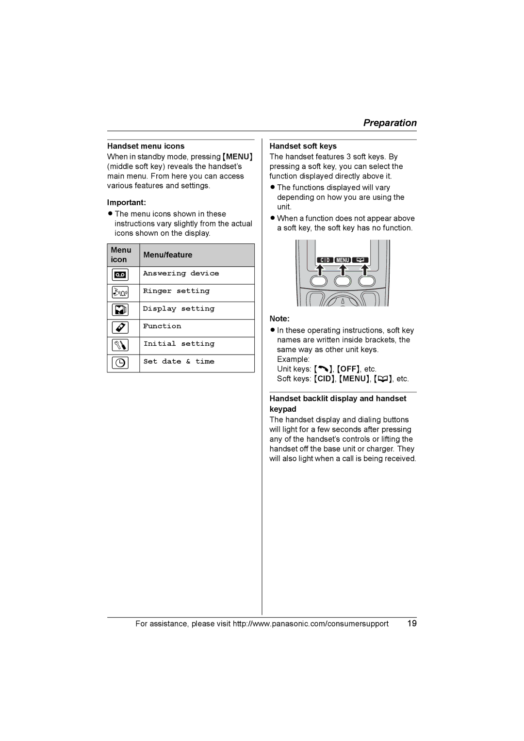 Panasonic KX-TG5583 Answering device, Ringer setting, Display setting, Function, Initial setting, Set date & time 