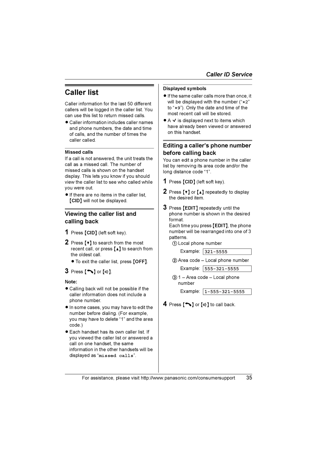 Panasonic KX-TG5583 operating instructions Caller list, Viewing the caller list and calling back, Example 