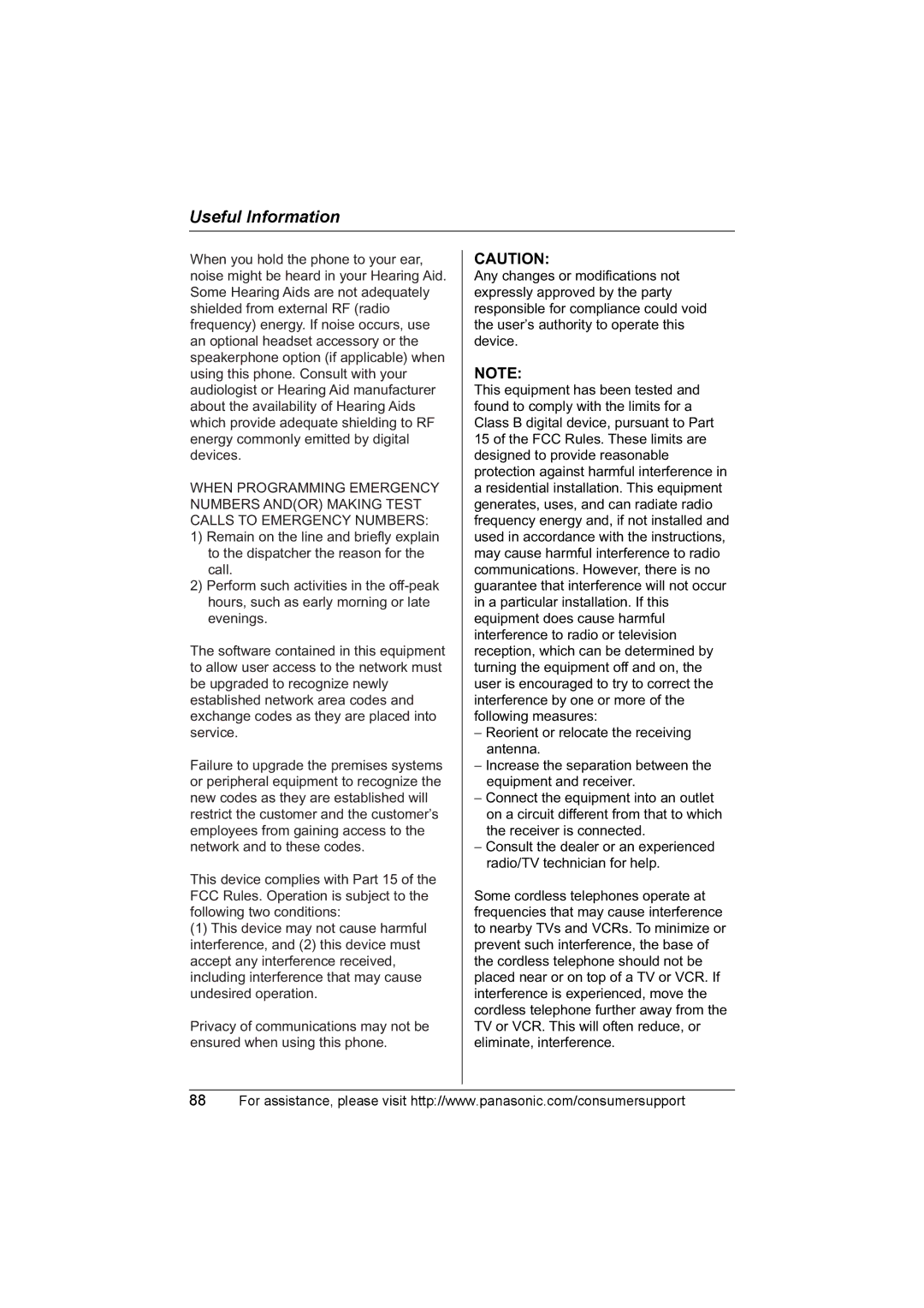 Panasonic KX-TG5583 operating instructions Useful Information 