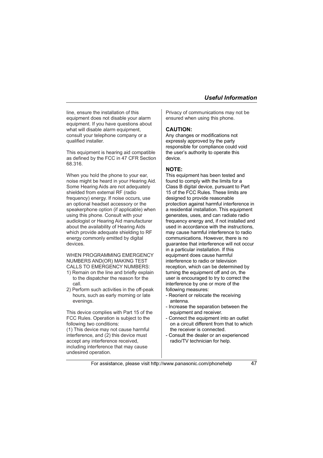 Panasonic KX-TG5622 operating instructions Useful Information 