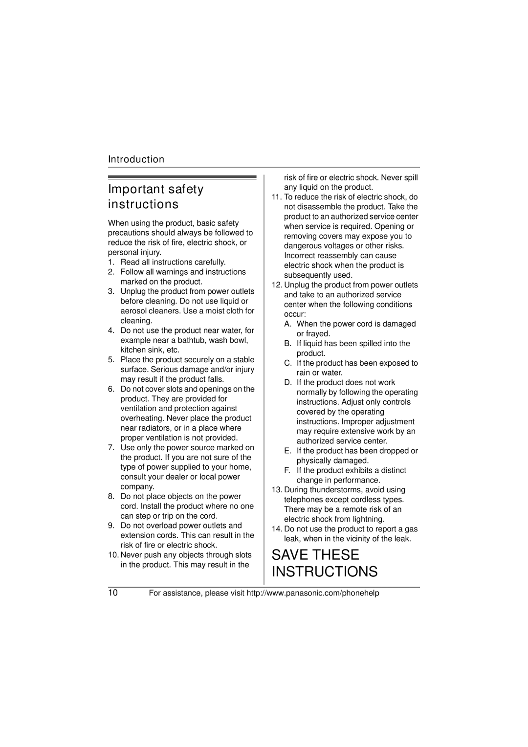 Panasonic KX-TG5632M operating instructions Save These Instructions, Important safety instructions 