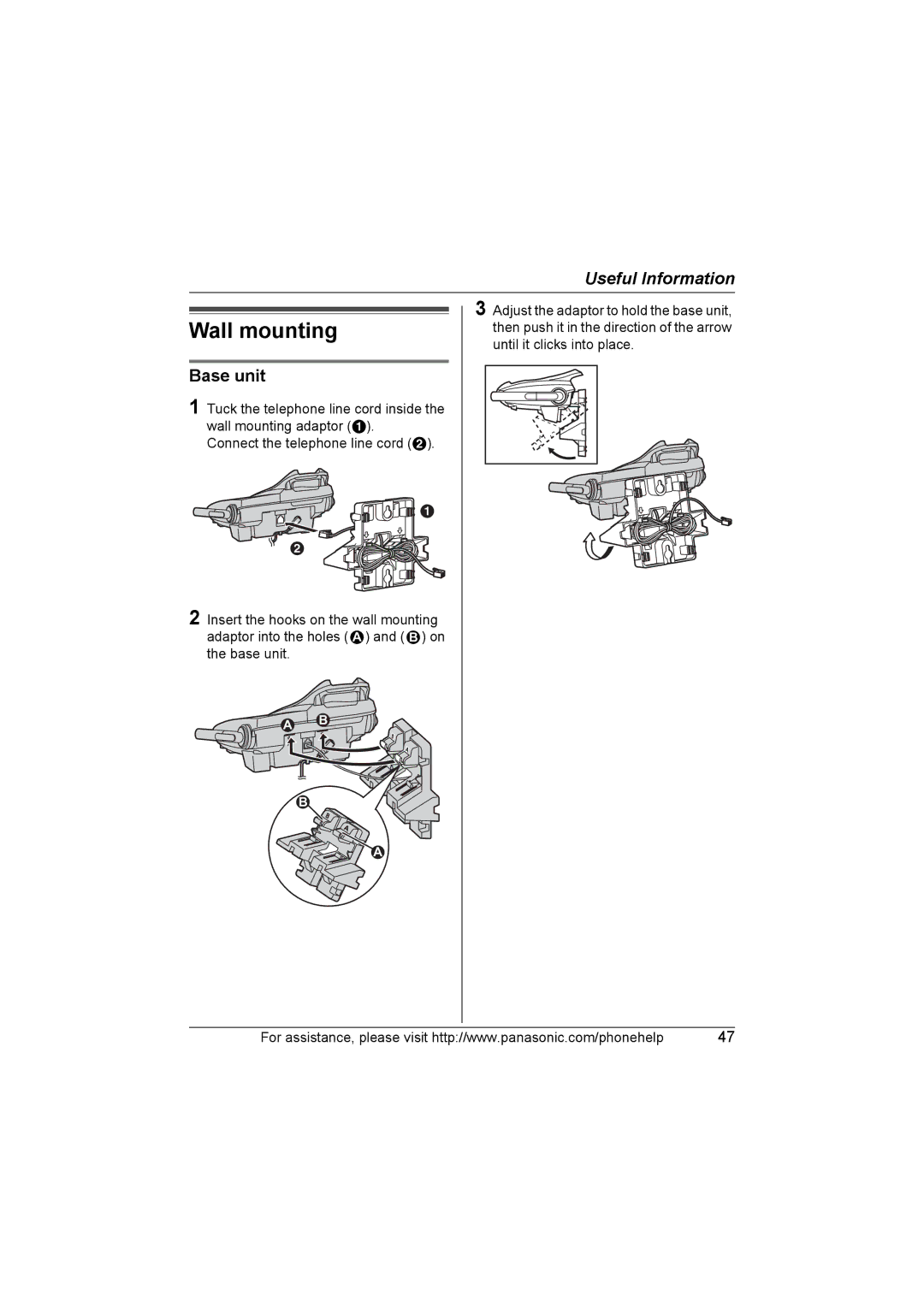 Panasonic KX-TG5652, KX-TG5651, KX-TG5631, KX-TG5653, KX-TG5633, KX-TG5632, KX-TG5634 Wall mounting, Base unit 