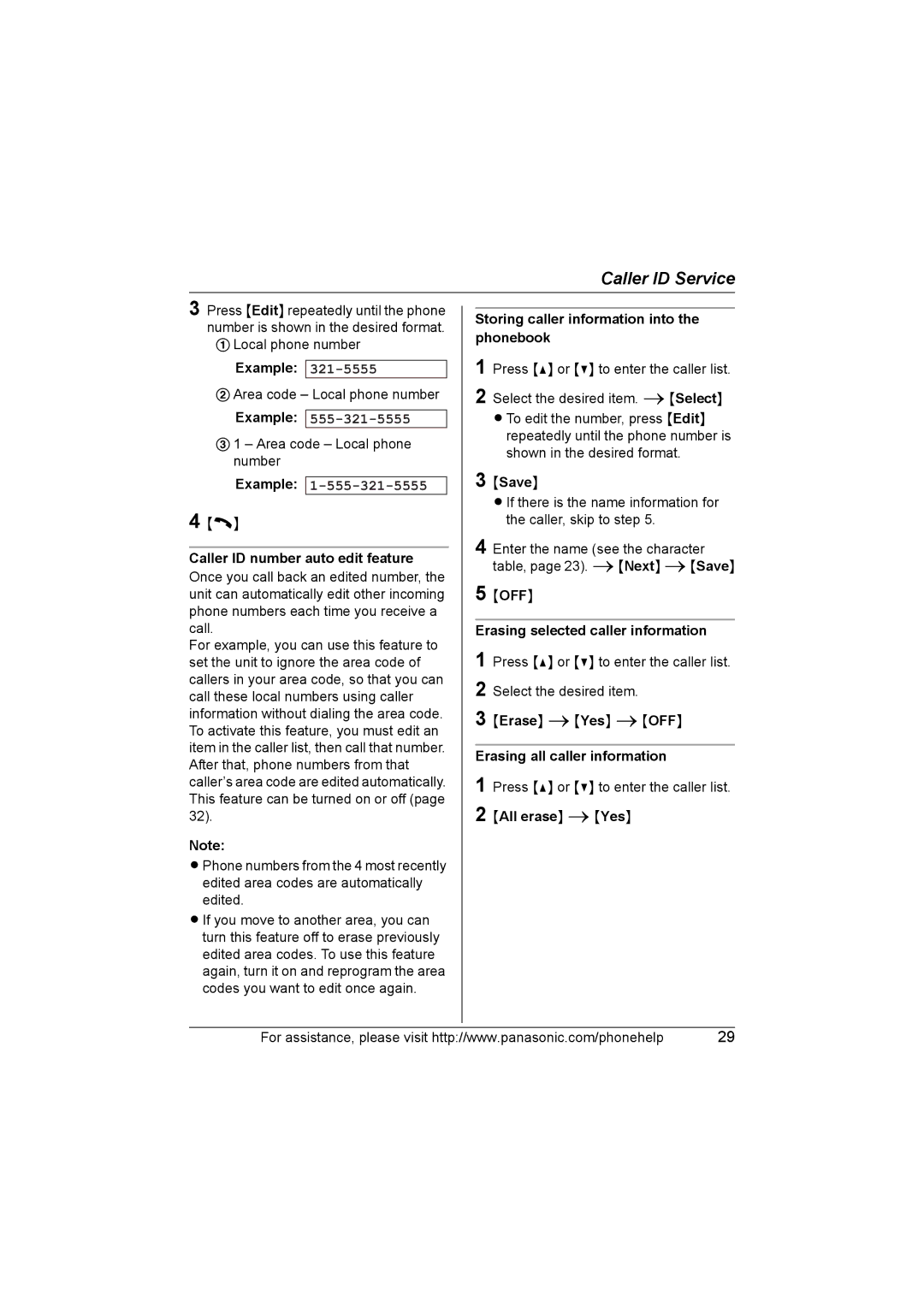 Panasonic KX-TG5664 Caller ID number auto edit feature, Storing caller information into the phonebook, Save 